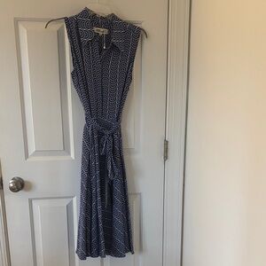 Diane Von Furstenberg Navy Wave Midi Dress